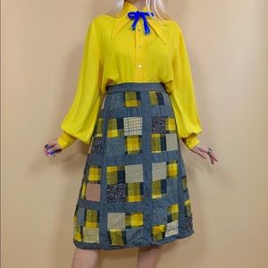 1950s mid century plaid patchwork skirt M 28”